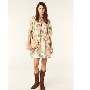 ba&sh Arancia Cream, Pink, Yellow, Green Print Puff Sleeve Mini Dress